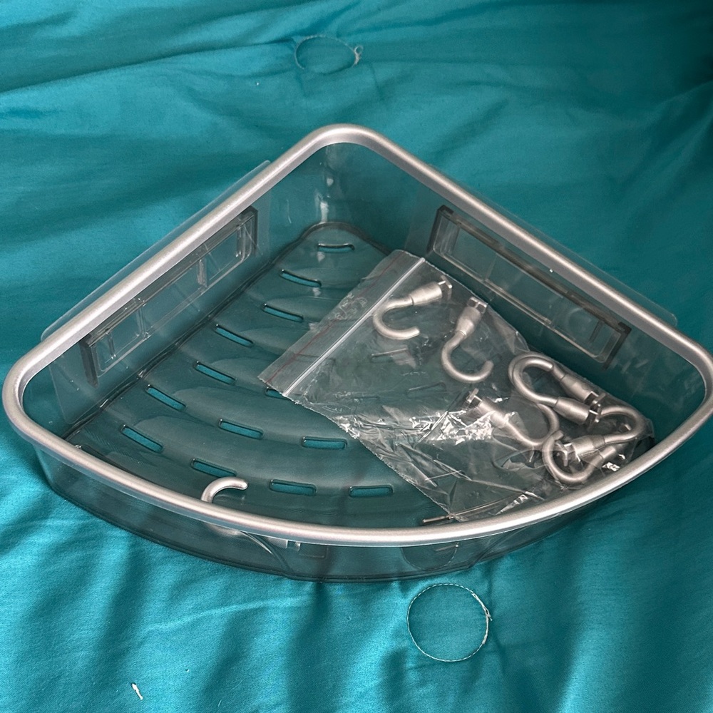 Silver Corner Shower Caddy with Hooks